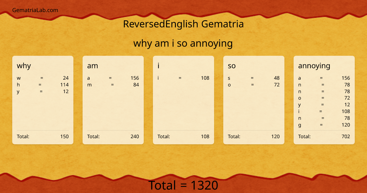 why am i so annoying in reversedEnglish Gematria